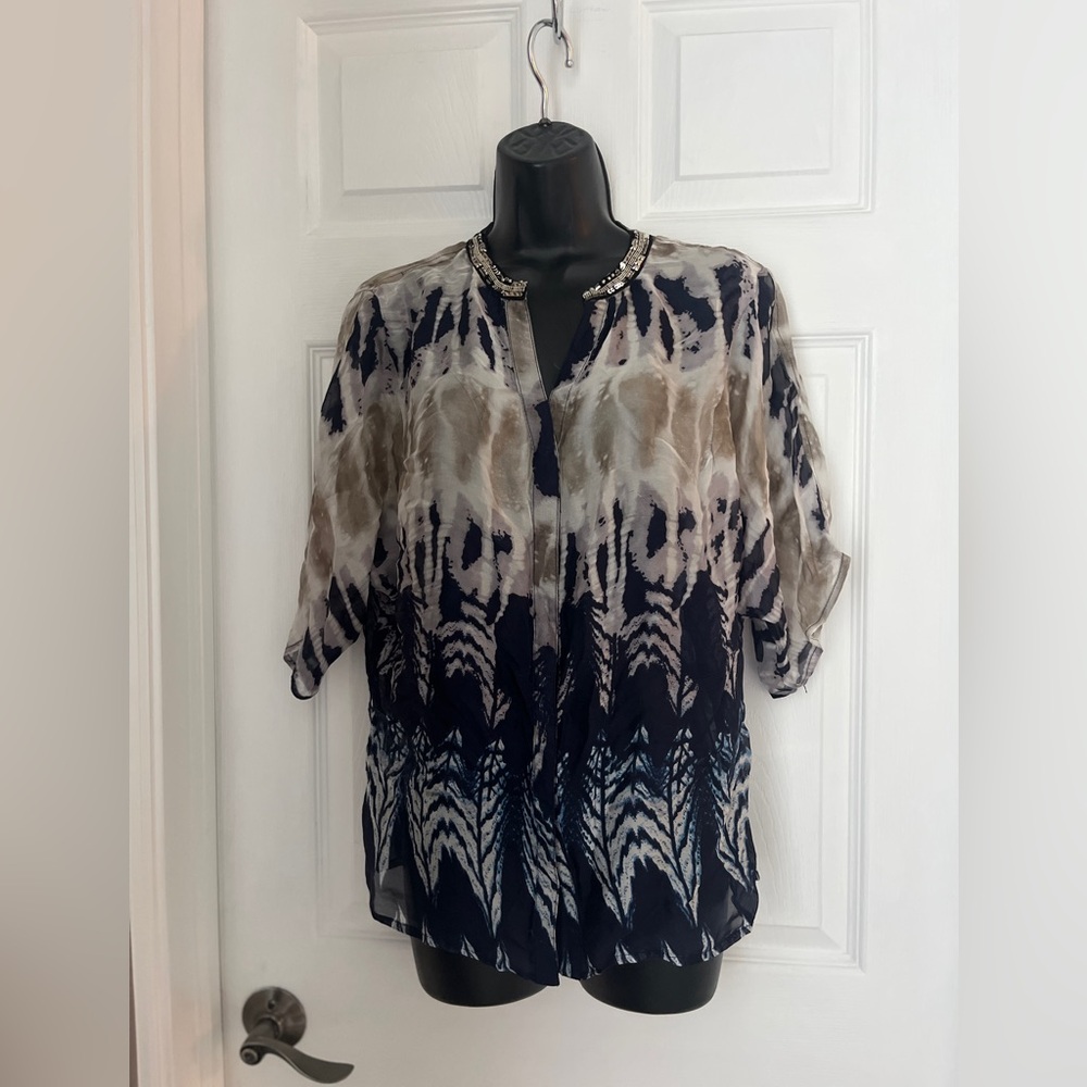 Alberto Makali Round Color Sheer Silk Blouse  Size Medium - Picture 14 of 14